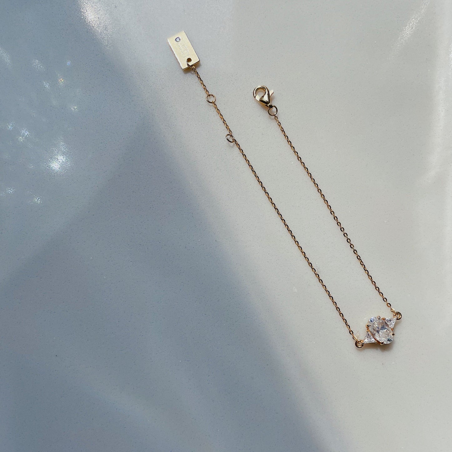 "New Approval" Three Stone Oval Shape Colorless Moissanite Stones Bracelet in 18K Yellow Gold Plated 925 Sterling Silver