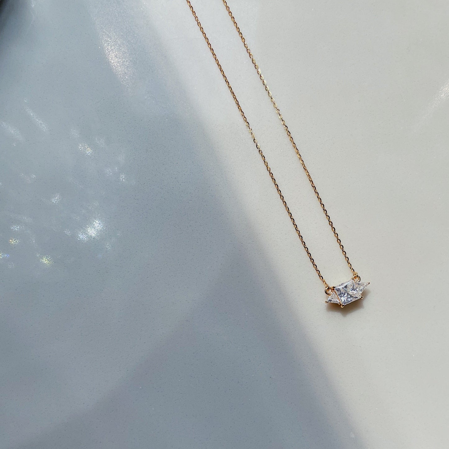 "Be My Princess" Colorless Moissanite 18K Yellow Gold Plated 925 Sterling Silver Pendant Necklace