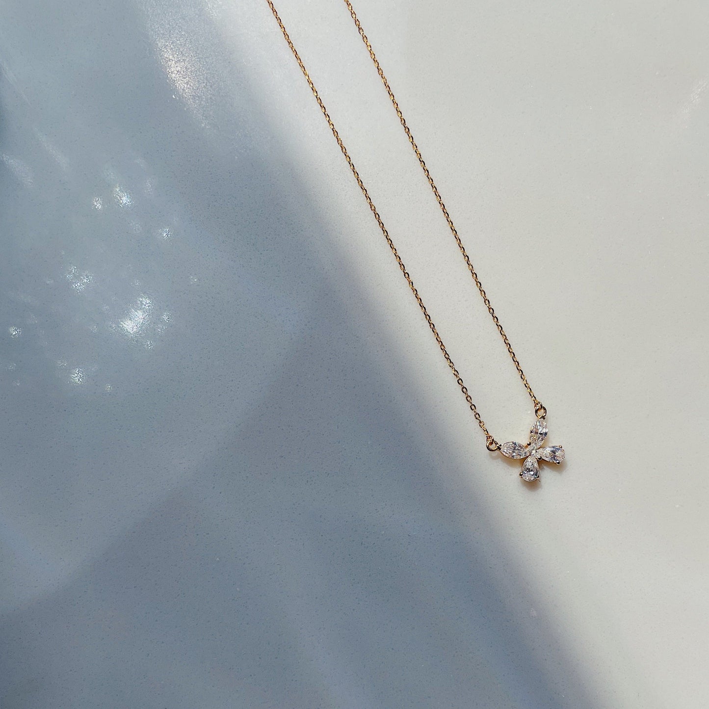 "Twinkling Butterfly" 18K Yellow Gold Plated 925 Sterling Silver With Moissanite Necklace