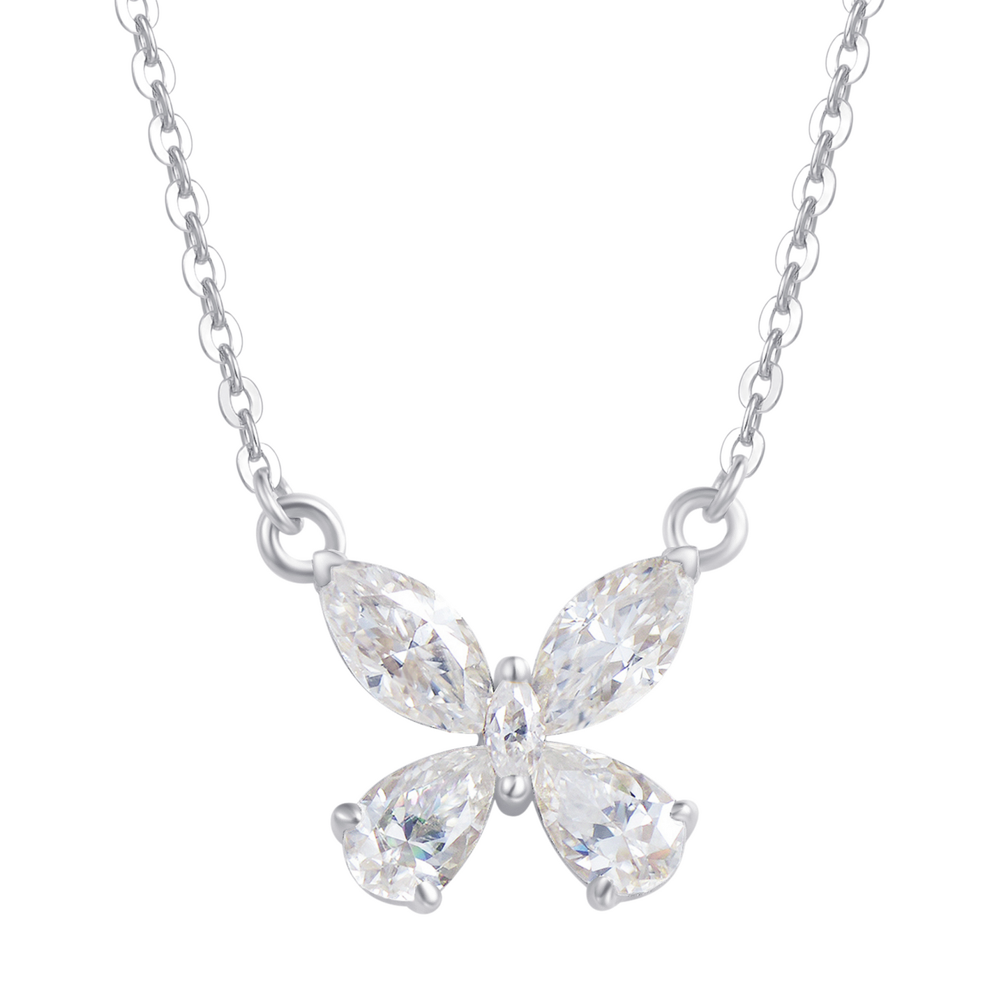 "Twinkling Butterfly" 18K White Gold Plated 925 Sterling Silver With Moissanite Necklace