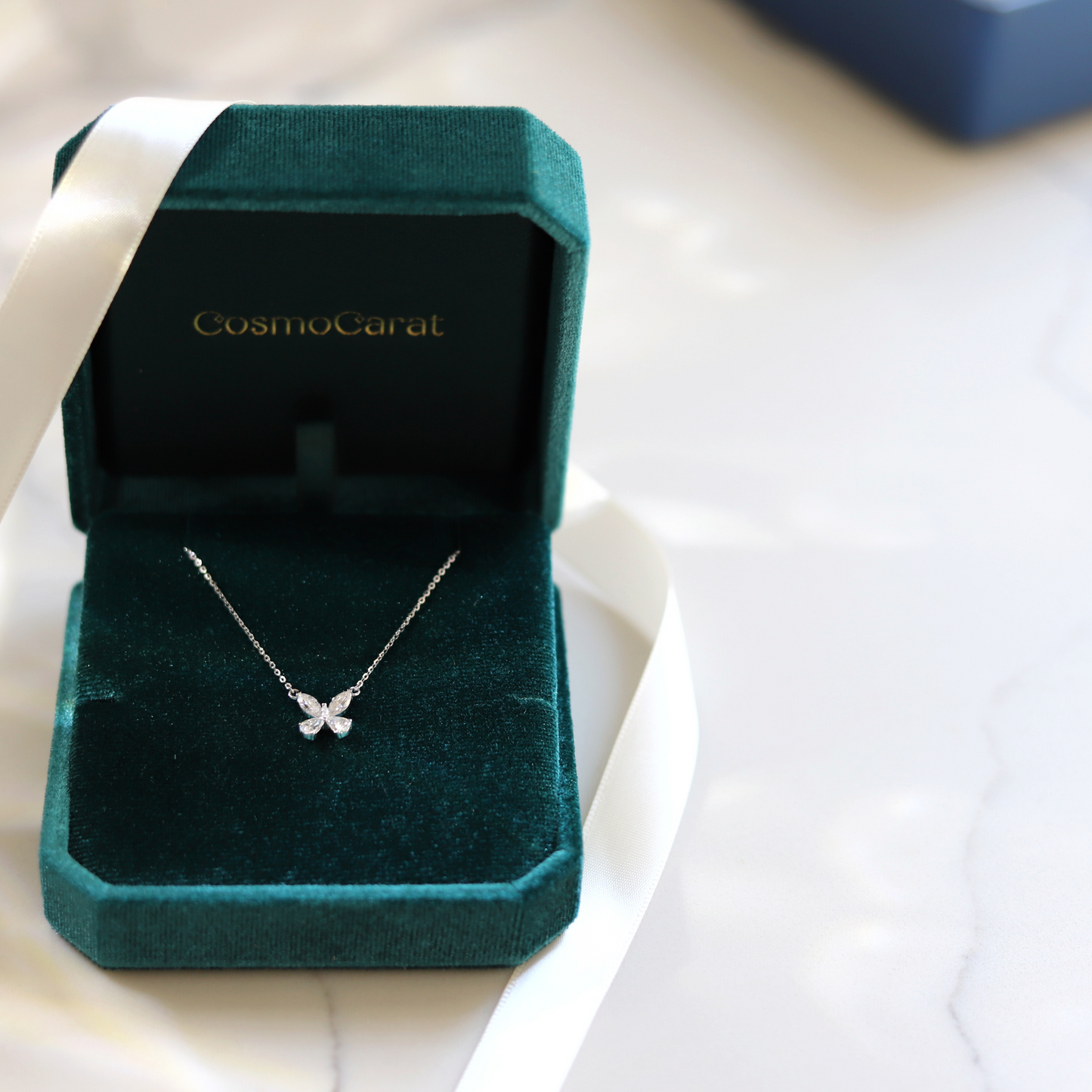 "Twinkling Butterfly" 18K White Gold Plated 925 Sterling Silver With Moissanite Necklace