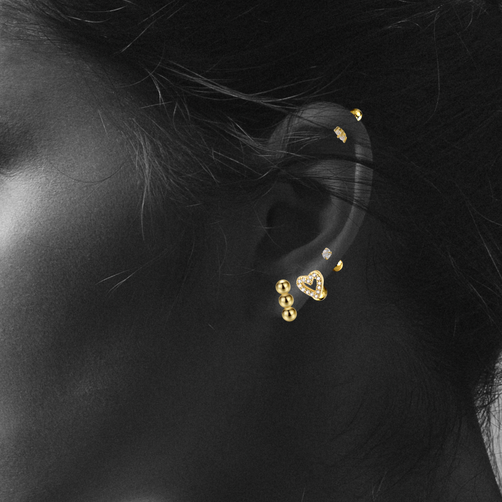 "Dazzling Heart" 14K Yellow Plated Mini Nap Earring with Screw Ball Back