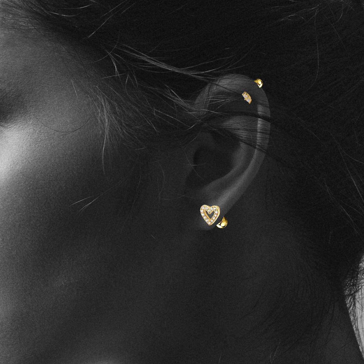 "Dazzling Heart" 14K Yellow Plated Mini Nap Earring with Screw Ball Back