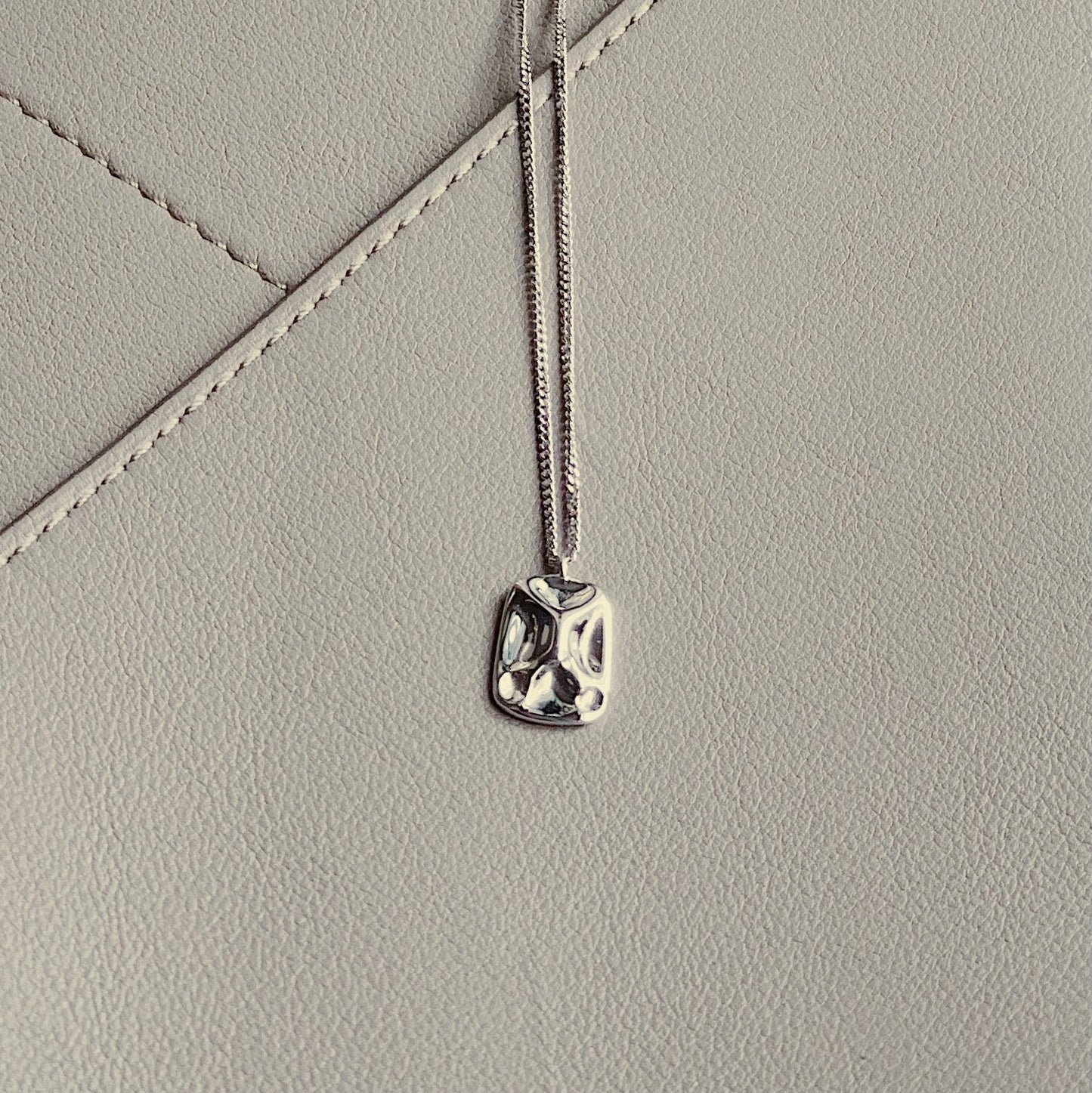 Hammered Square Dainty Coin Minimalist Necklace in Silver
