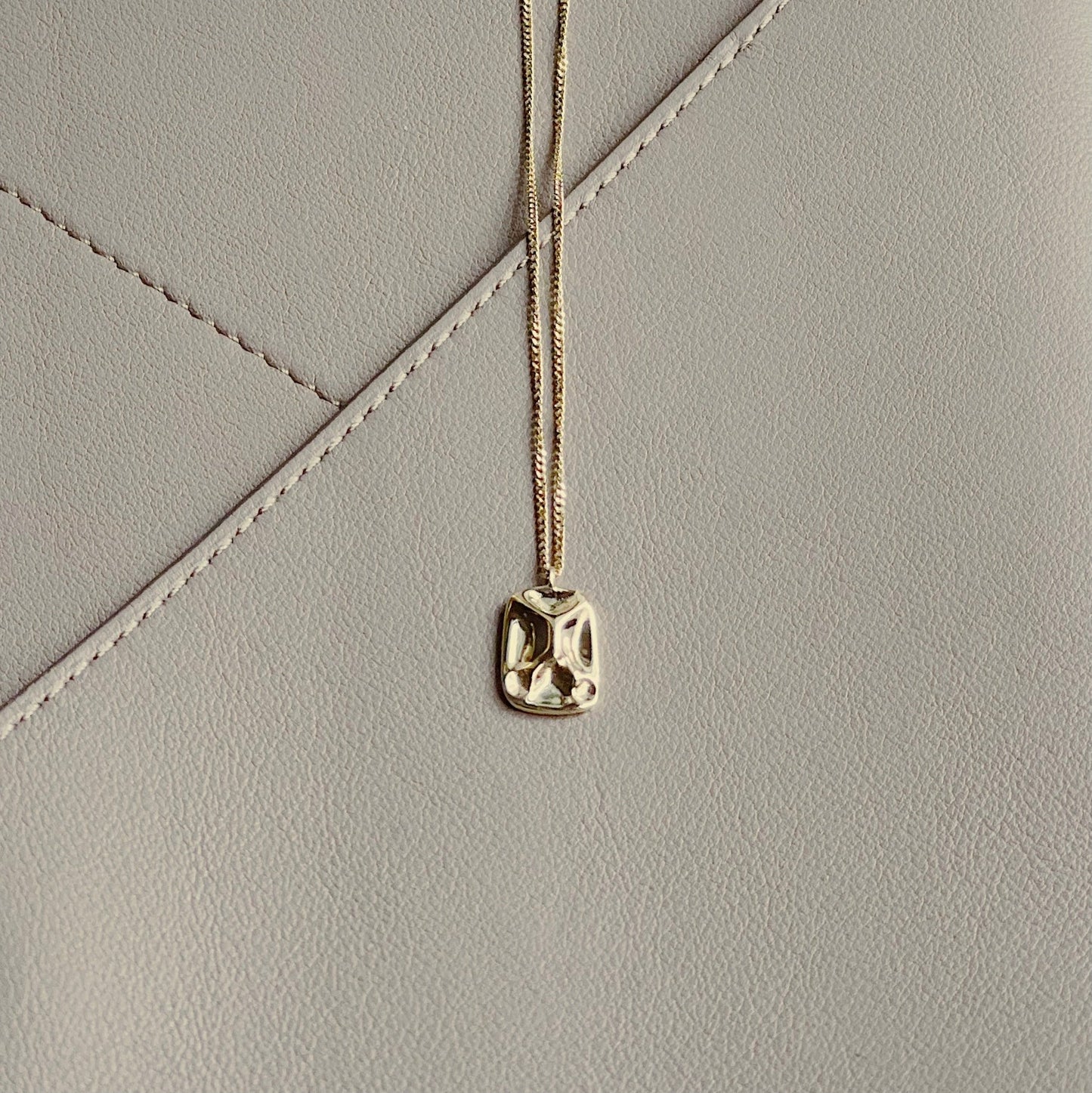 Hammered Square Dainty Minimalist Necklace in Yellow