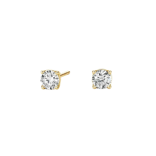 Starlit Spark 14K Yellow Gold Lab Grown 4 Prong Diamond Solitaire Stud Earrings 0.5 CTTW