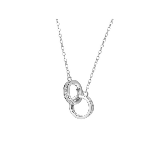"ONE PROMISE" 14K White Gold Plated 925 Sterling Silver Interlocking Circle Pendant Necklace Minimalist Friendship Relationship Jewelry