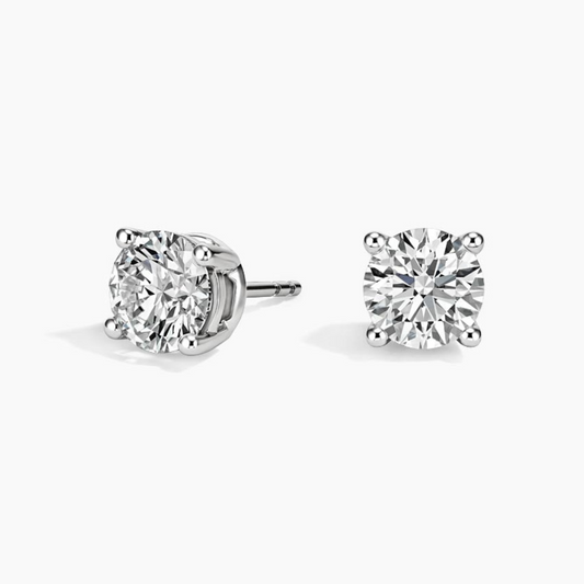 Starlit Spark 14K White Gold Lab Grown 4 Prong Diamond Solitaire Stud Earrings 1.0 CTTW