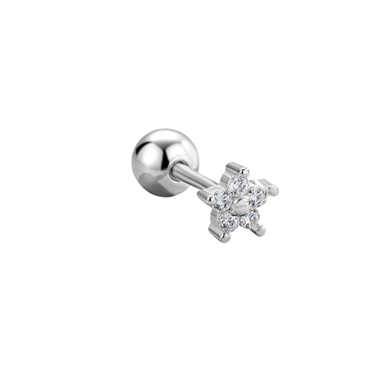 "Dazzling Star" 14K White Plated Mini Nap Silver Cartilage Piercing Earring with Screw Back