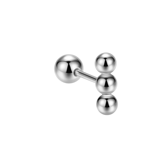 "Triple Orb Bar" 14K White Gold Plated Polished Nap Earring with Screw Back