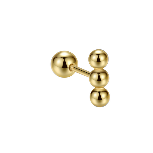 "Triple Orb Bar" 14K Yellow Gold Plated Polished Nap Earring with Screw Back