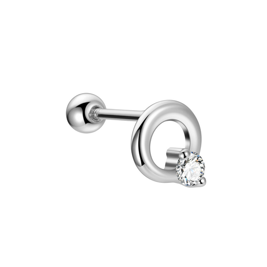 "Starbeam" 14K White Gold Plated Piercing Earring Halo Circle Screw Back Hypoallergenic Cartilage Earrings