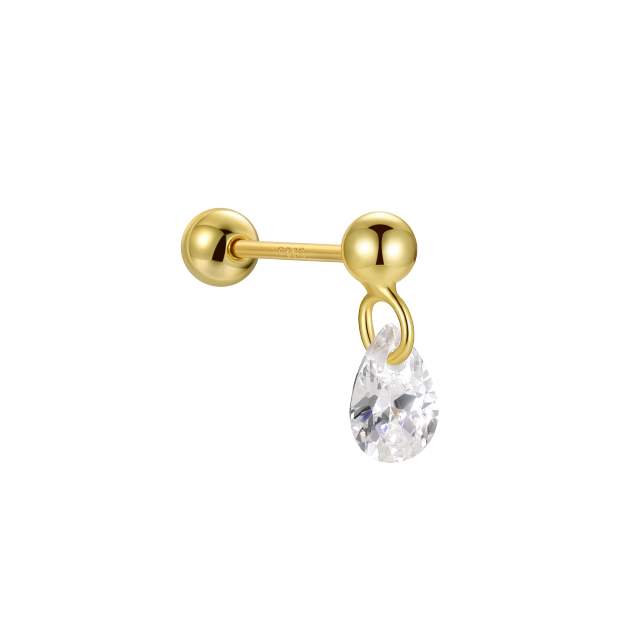 "Starlight Dew" Pear Shape Stone Yellow Dangling Drop Piercing Earring With Ball Back