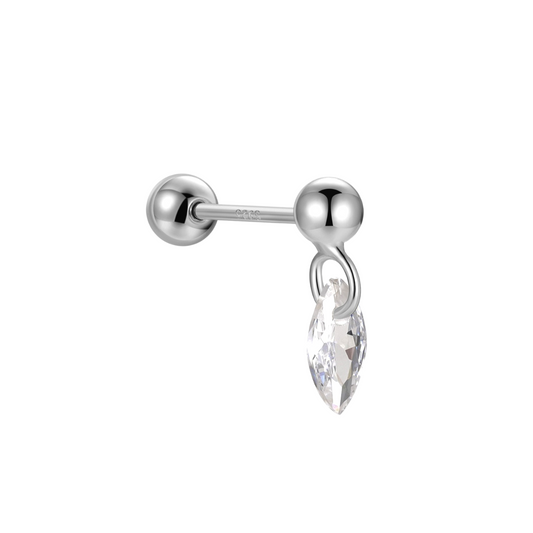 "Starlight Dew" Marquise Shape Stone Silver Dangling Drop Piercing Earring With Ball Back