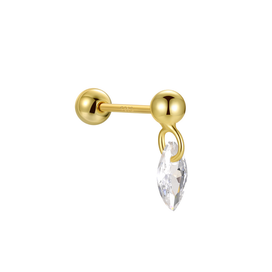 "Starlight Dew" Marquise Shape Stone Yellow Dangling Drop Piercing Earring With Ball Back