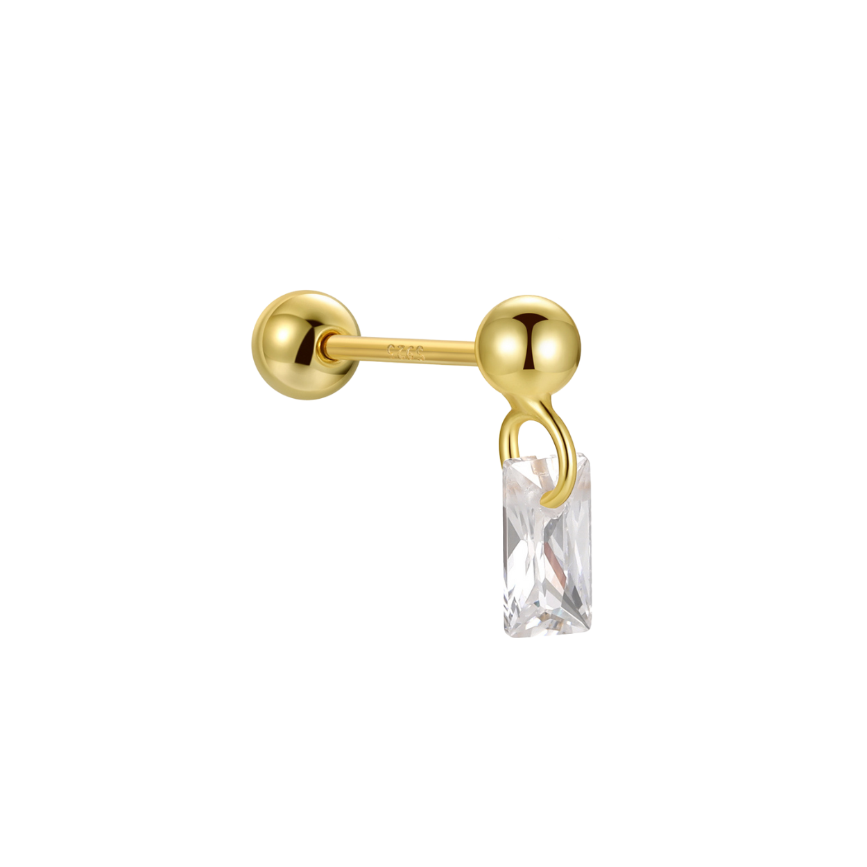 "Starlight Dew" Baguette Shape Stone Yellow Dangling Drop Piercing Earring With Ball Back