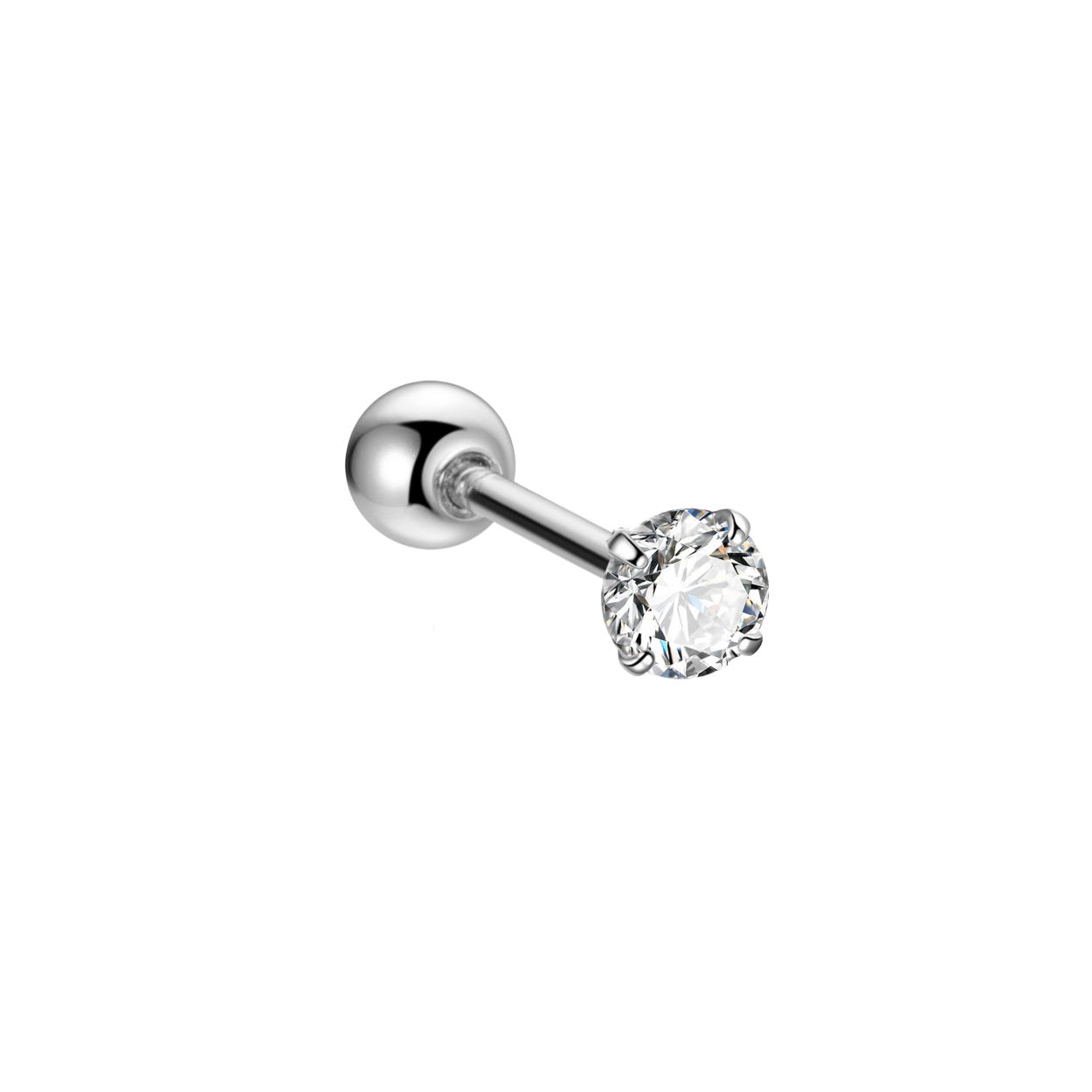 "Mini Spark" 14K White Plated Sterling Silver Screw On Barbell Nap Earring