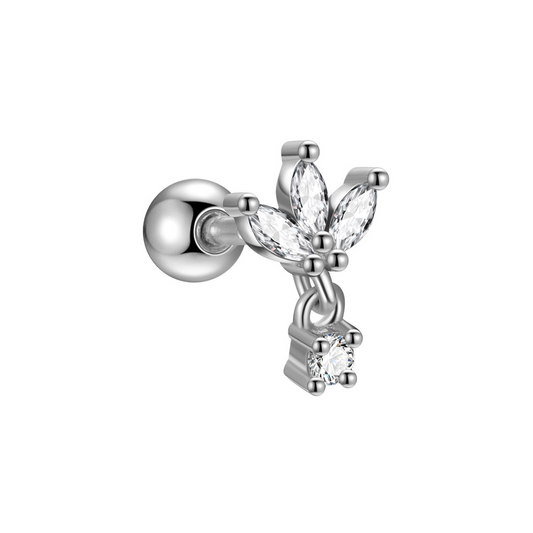 "Crown Shine" Dangling Design Cluster Stone Barbell Cartilage Piercing Earring with Ball Back