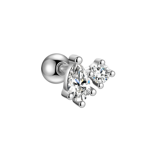 "Stellar Swirl" Silver Fancy Cut Stone Cluster Barbell Cartilage Piercing Earring