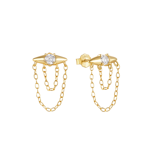 "Stella Strands" 14K Yellow Gold Plated Bar Post Earrings
