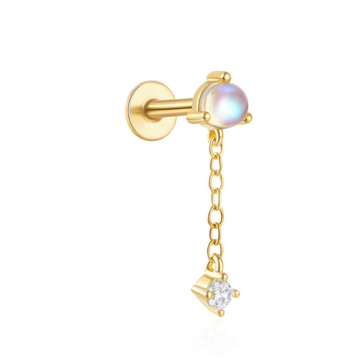 "Moonlight Muse" Pink Opal Dangling Drop Piercing Earring Yellow Nap Cartilage Earring with Flatback