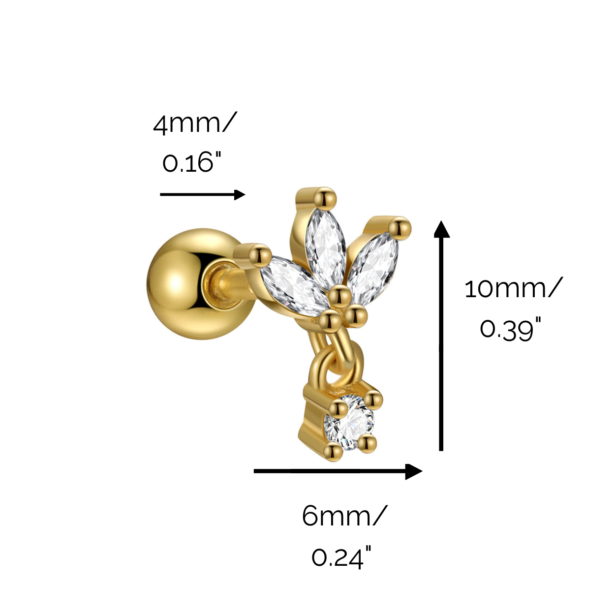 "Crown Shine" Yellow Dangling Design Cluster Stone Barbell Cartilage Piercing Earring with Ball Back