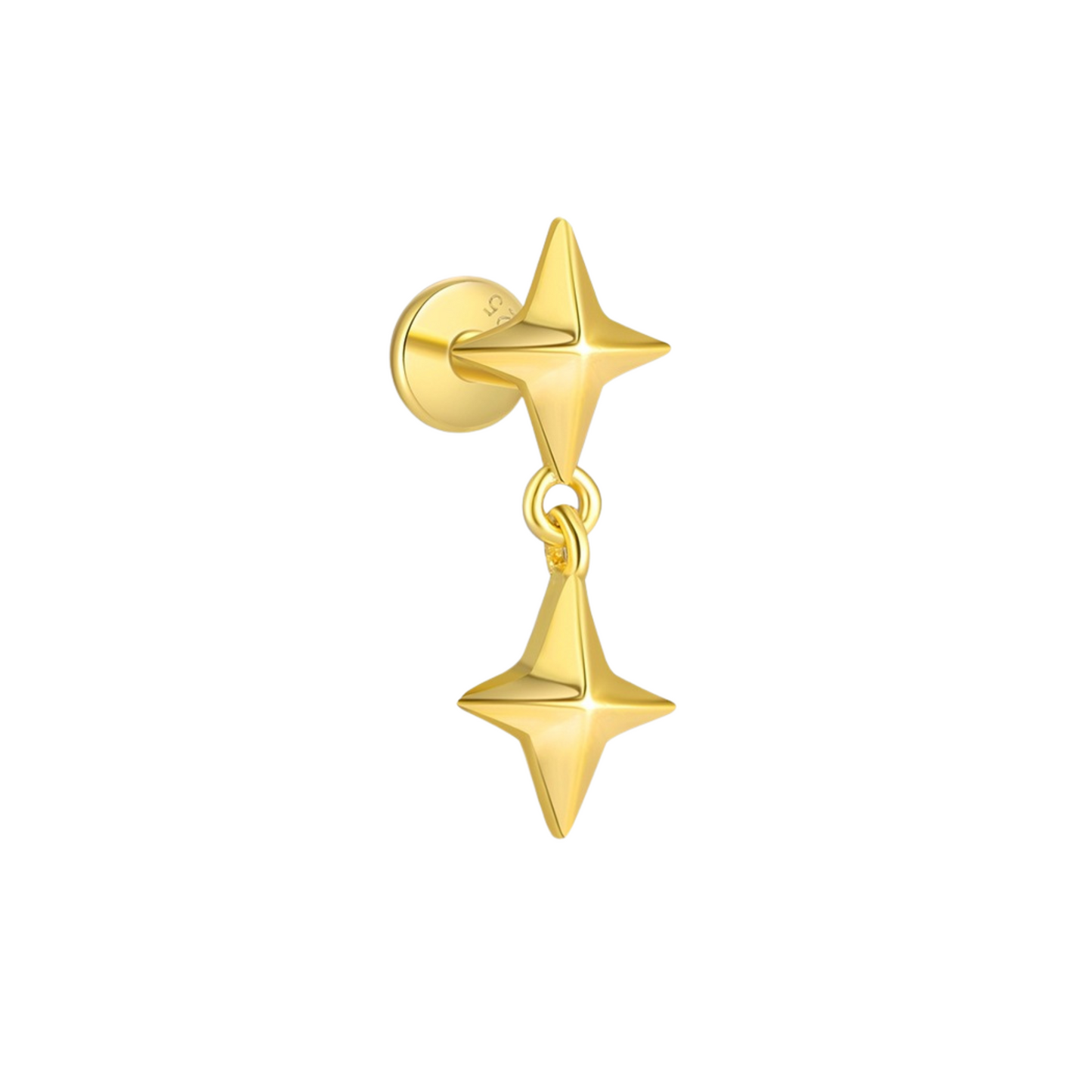 "Starry Bliss" Yellow Star Motif Piercing Silver Flatback Nap Earring