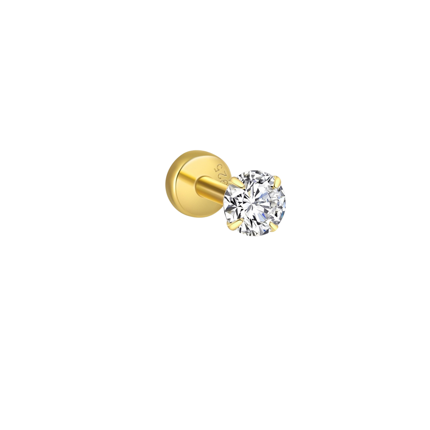 "Brilliant Spark" Yellow Round Brilliant Solitaire Stone Piercing Silver Flatback Nap Earring