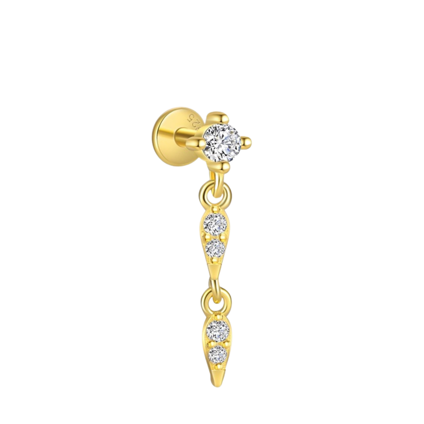 "Starry Swing" Yellow Dazzling Drop Cartilage Piercing Silver Flatback Nap Earring