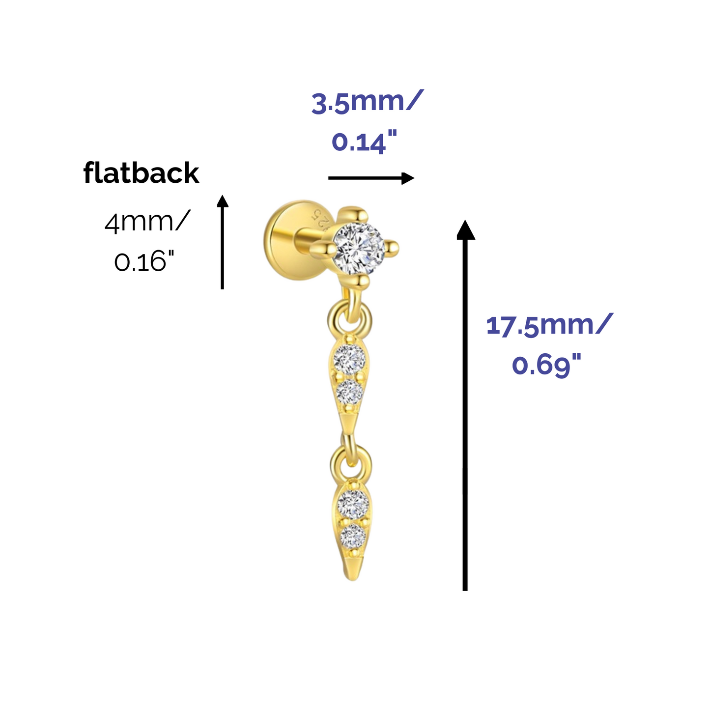 "Starry Swing" Yellow Dazzling Drop Cartilage Piercing Silver Flatback Nap Earring