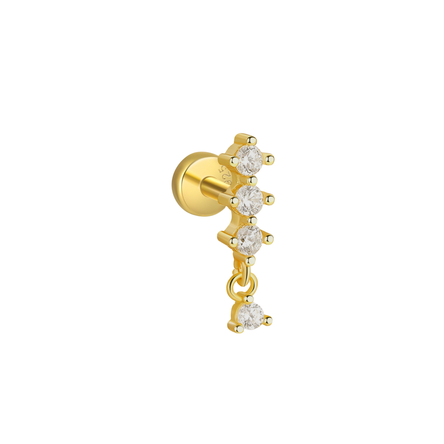 "Starlight Choir" Yellow Dazzling Bar Drop Cartilage Piercing Silver Flatback Nap Earring