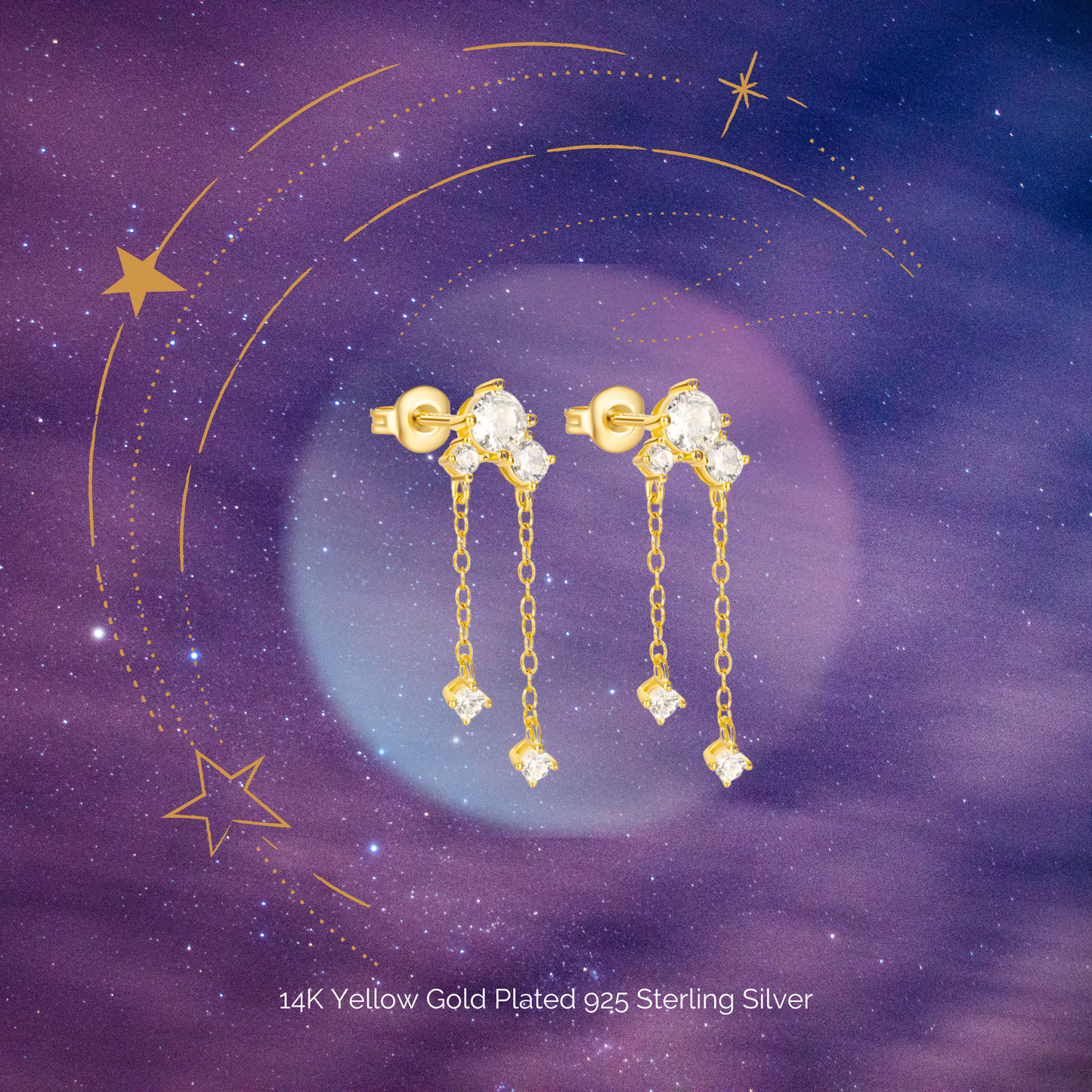 "Twinkling Stardance" 14K Yellow Gold Plated Dazzling Star Drop Earrings