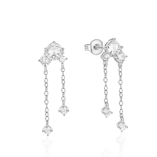 "Twinkling Stardance" 14K White Gold Plated Dazzling Star Drop Earrings