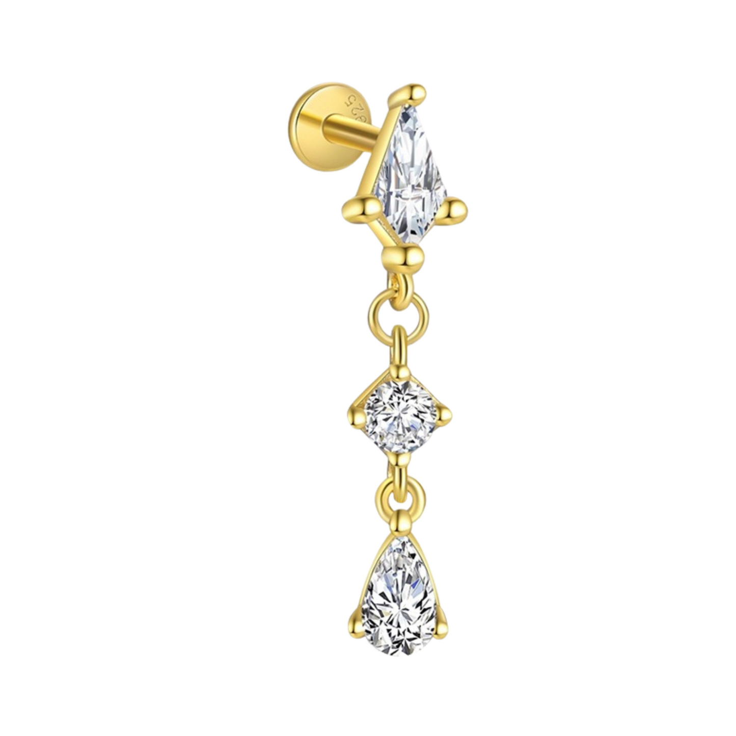 "Celestial Trio" Yellow Fancy Stone Dangling Drop Piercing Earring Silver Flatback Nap Earring