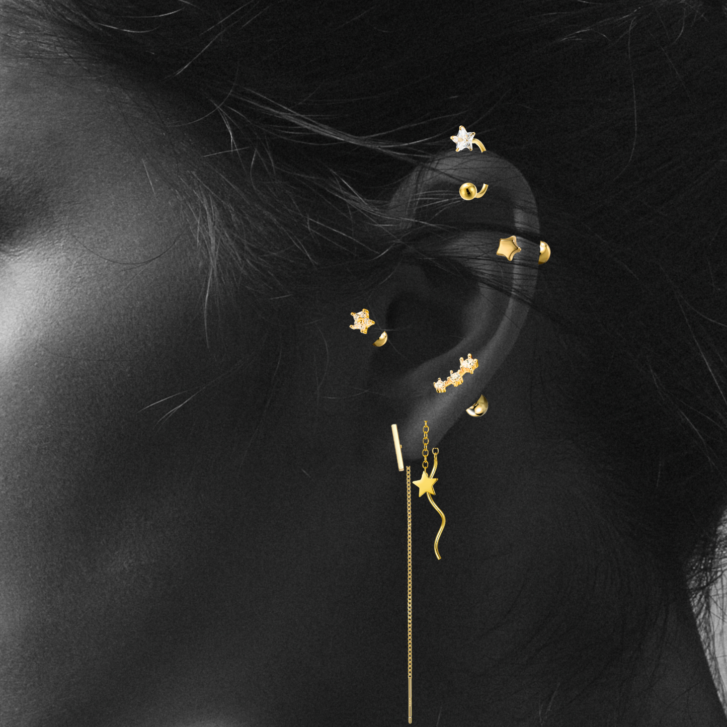 "Mini Star" 14K Yellow Plated Star Nap Cartilage Piercing Earring with Screw Back