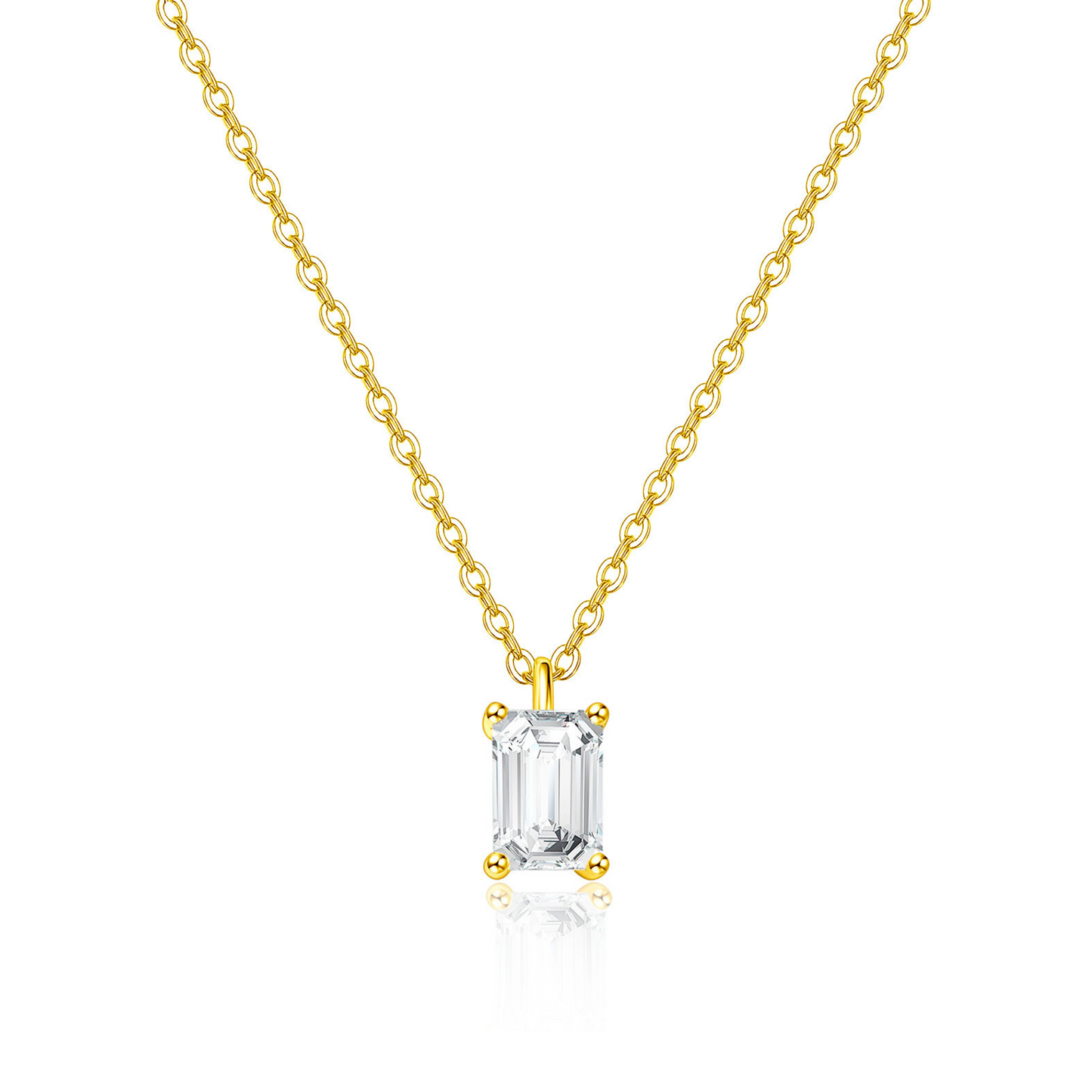 "Radiant Starlit" 1 Carat Emerald Cut Lab Grown Diamond Solitaire Necklace In 18K Yellow Gold
