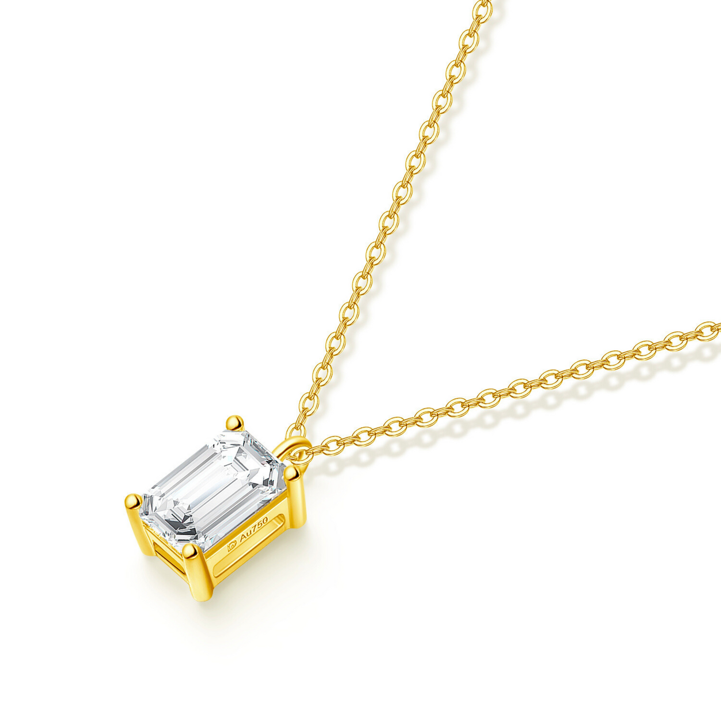 "Radiant Starlit" 1 Carat Emerald Cut Lab Grown Diamond Solitaire Necklace In 18K Yellow Gold
