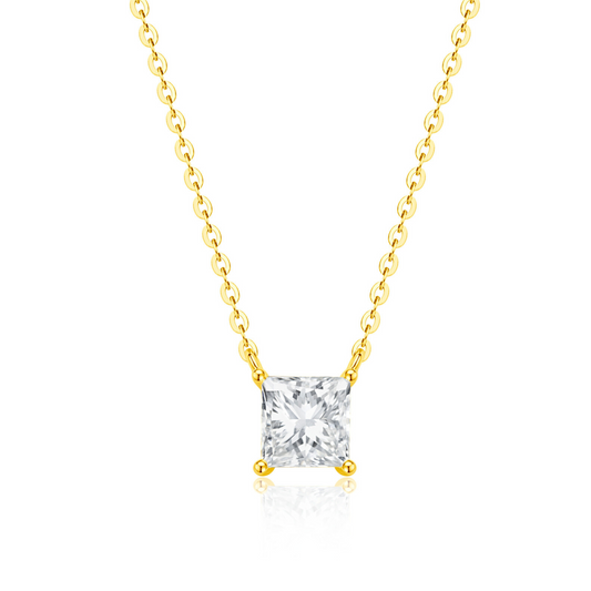 "Radiant Starlit" 1 Carat Princess Cut Lab Grown Diamond Solitaire Necklace In 18K Yellow Gold