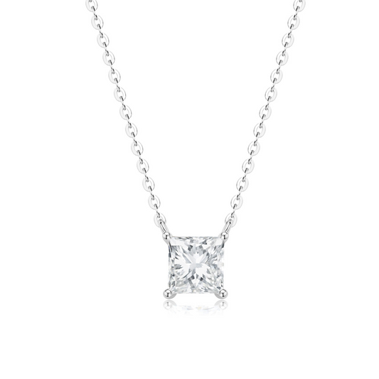 "Radiant Starlit" 1 Carat Princess Cut Lab Grown Diamond Solitaire Necklace In 18K White Gold (Copy)