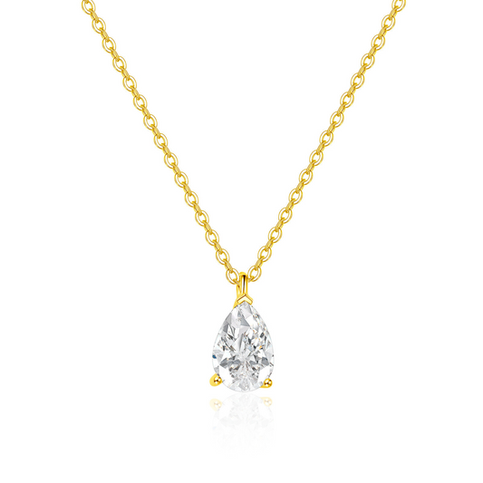 "Radiant Starlit" 1 Carat Pear Shape Lab Grown Diamond Solitaire Necklace In 18K Yellow Gold