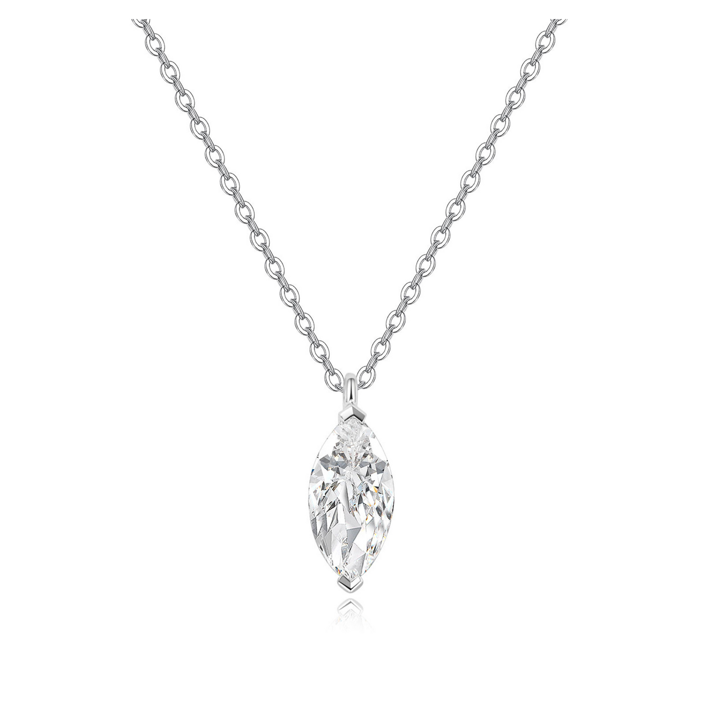 "Radiant Starlit" One Carat Marquise Lab Grown Diamond Solitaire Necklace In 18K White Gold