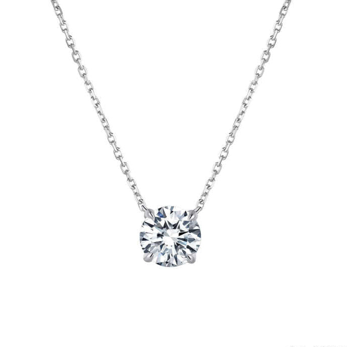 "Radiant Starlit" 1 CT Round Brilliant Diamond Solitaire Necklace In 18K White Gold