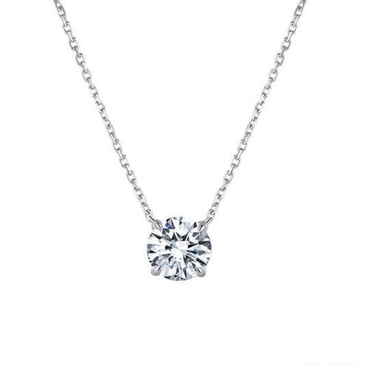 "Radiant Starlit" 1 CT Round Brilliant Diamond Solitaire Necklace In 18K White Gold