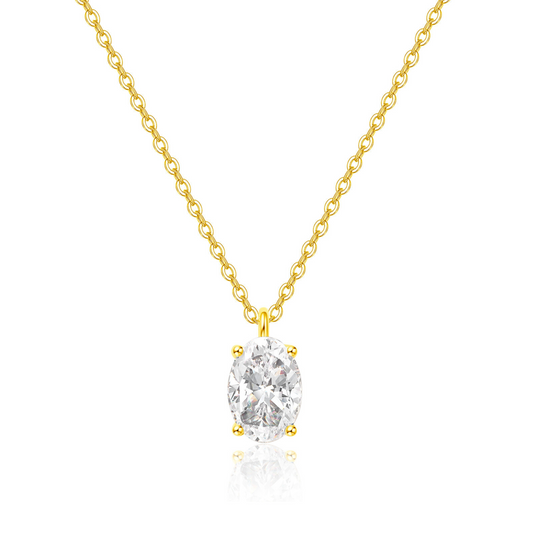 "Radiant Starlit" 0.6 Carat Oval Shape Lab Grown Diamond Solitaire Necklace In 18K Yellow Gold