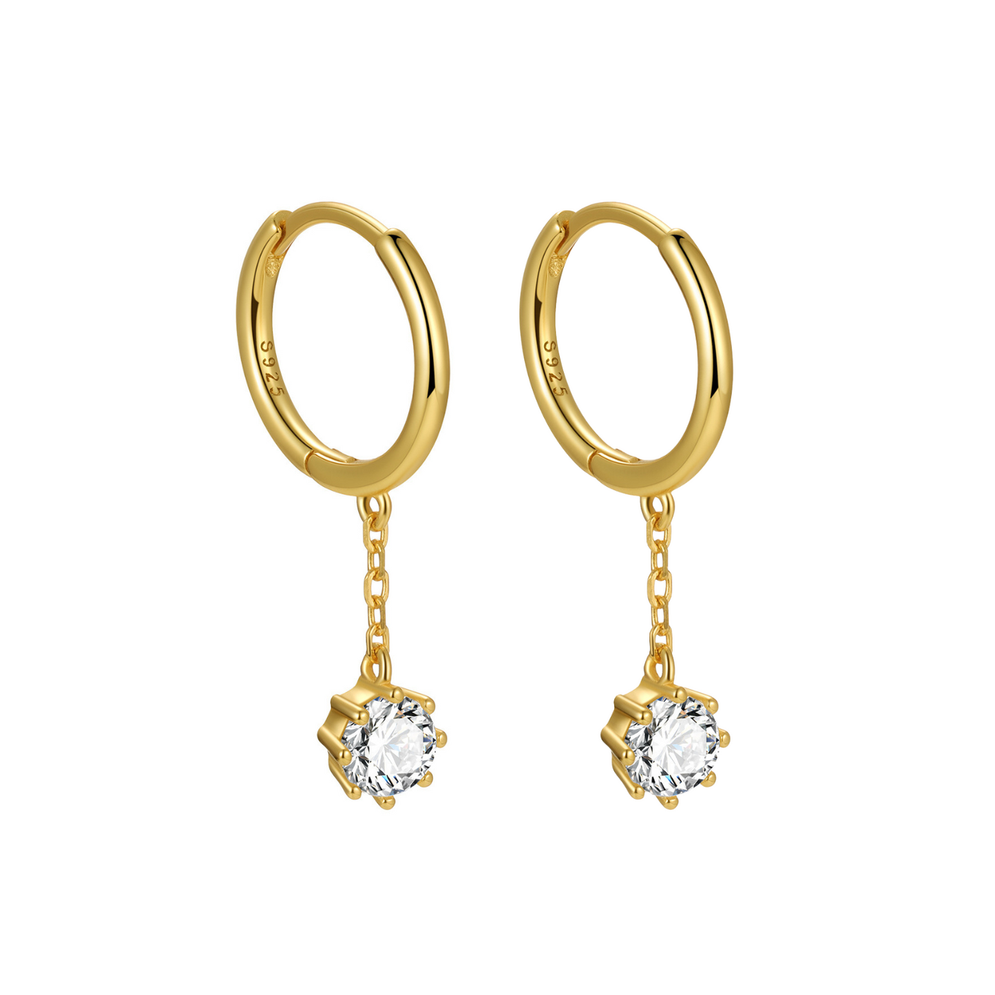 "Starlight" 14K Yellow Gold Plated Drop Huggie Hoop Earrings with CZ Stones