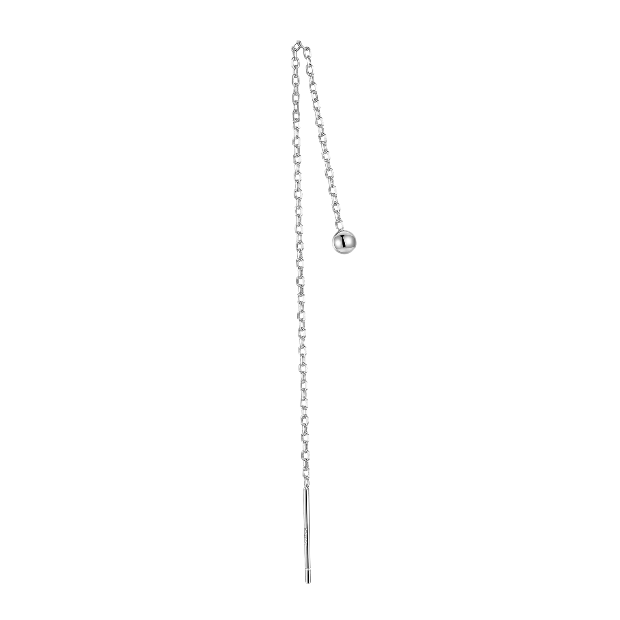 "Dancing Orb" 14K White Gold Plated Sterling Silver Hypoallergenic Ball Long Threader Earring Everyday Celestial Piercing Chain Earrings