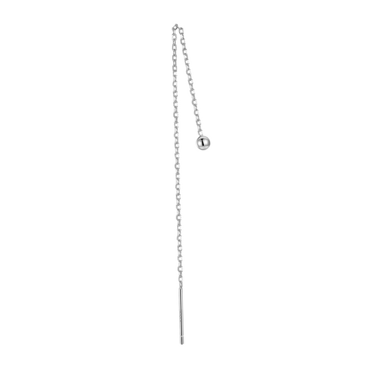 "Dancing Orb" 14K White Gold Plated Sterling Silver Hypoallergenic Ball Long Threader Earring Everyday Celestial Piercing Chain Earrings