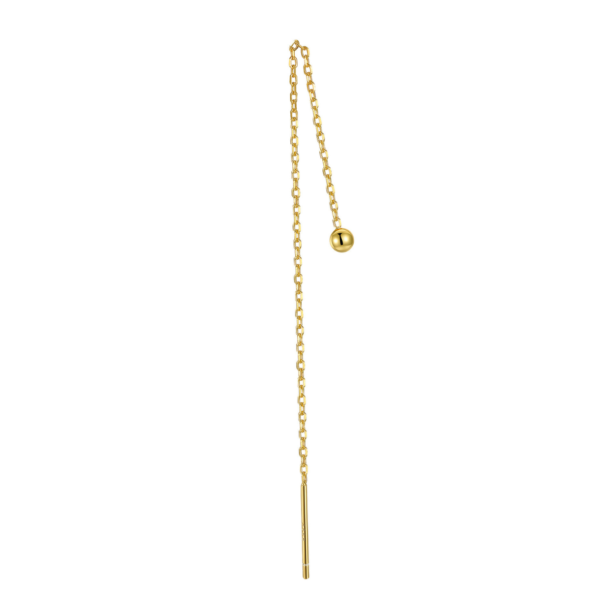 "Dancing Orb" 14K Yellow Gold Plated Sterling Silver Ball Long Threader Earring Piercing Chain Earrings