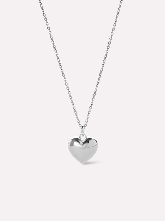"Heartlight" Polished Puff Heart Sterling Silver Pendant Necklace on a 18-inch Chain