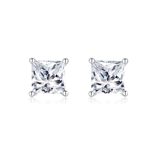 "Starlit Spark" Princess Shape 1.19 Carat Lab Grown Diamond Stud Earrings In 18K White Gold
